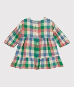 Petit Bateau Kleider*Langärmeliges Baby-Kleid aus Musselin weiss AVALANCHE/ MULTICO
