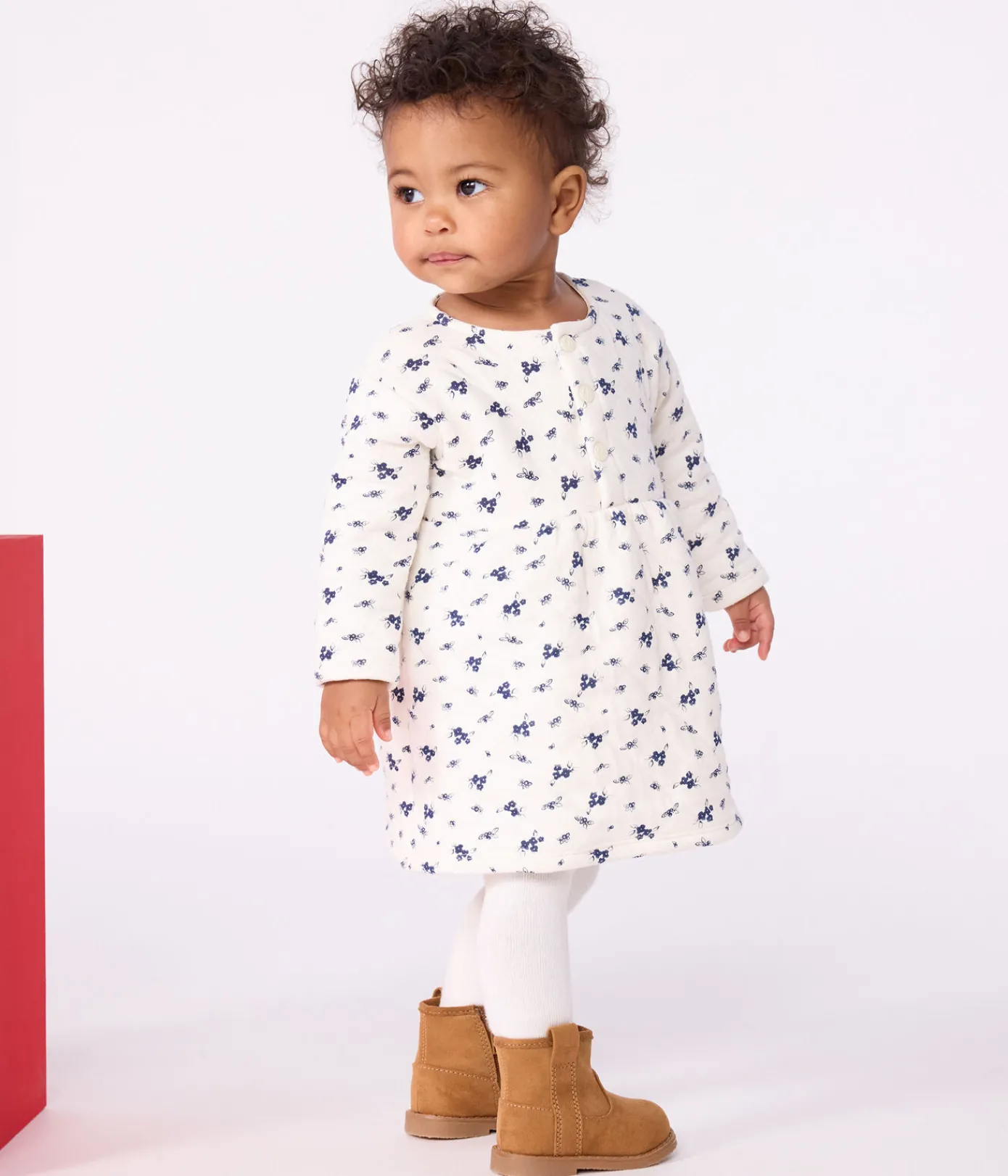 Petit Bateau Kleider*Langärmeliges Baby-Kleid aus Baumwolle mit Blumenmuster blau MILK/ SOIR