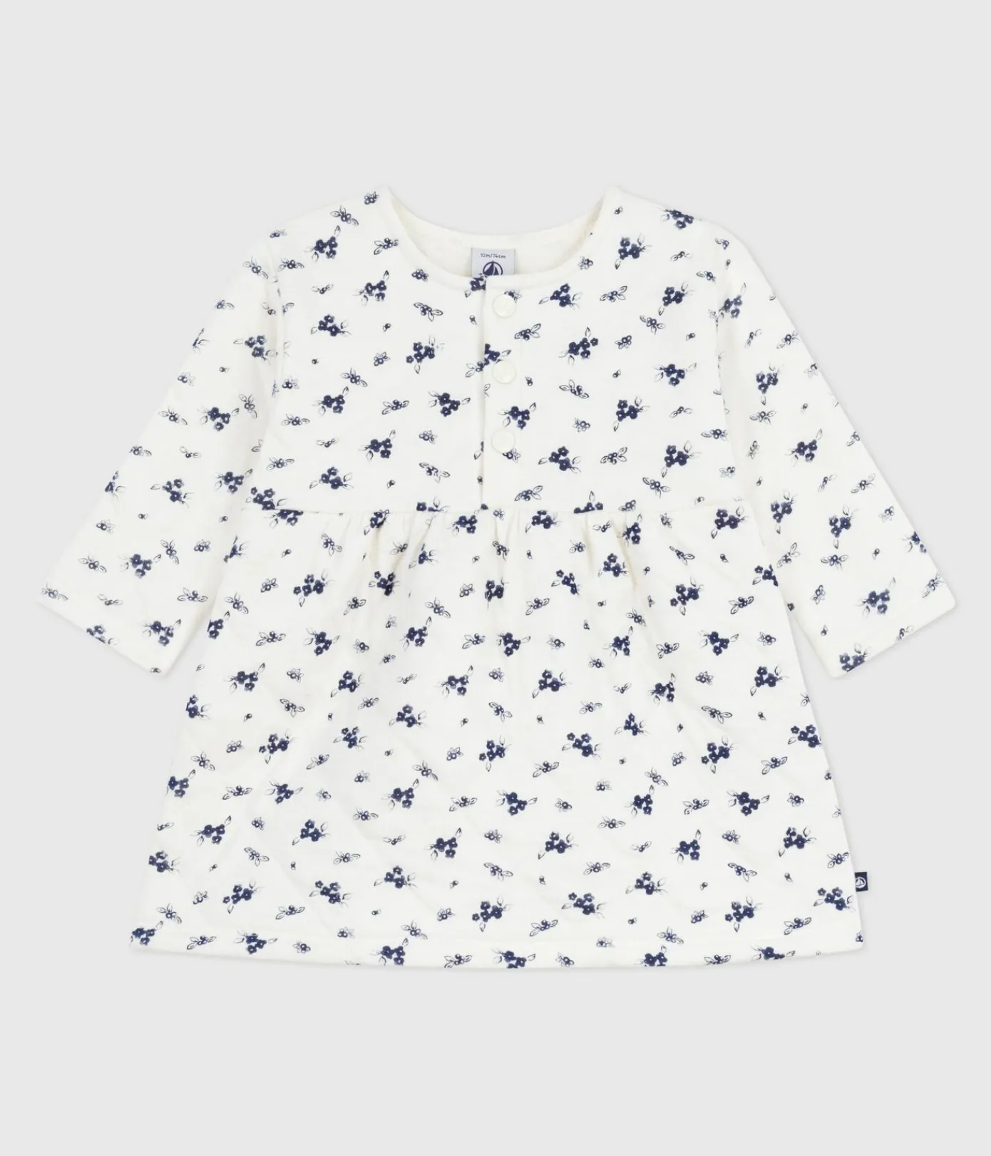 Petit Bateau Kleider*Langärmeliges Baby-Kleid aus Baumwolle mit Blumenmuster blau MILK/ SOIR