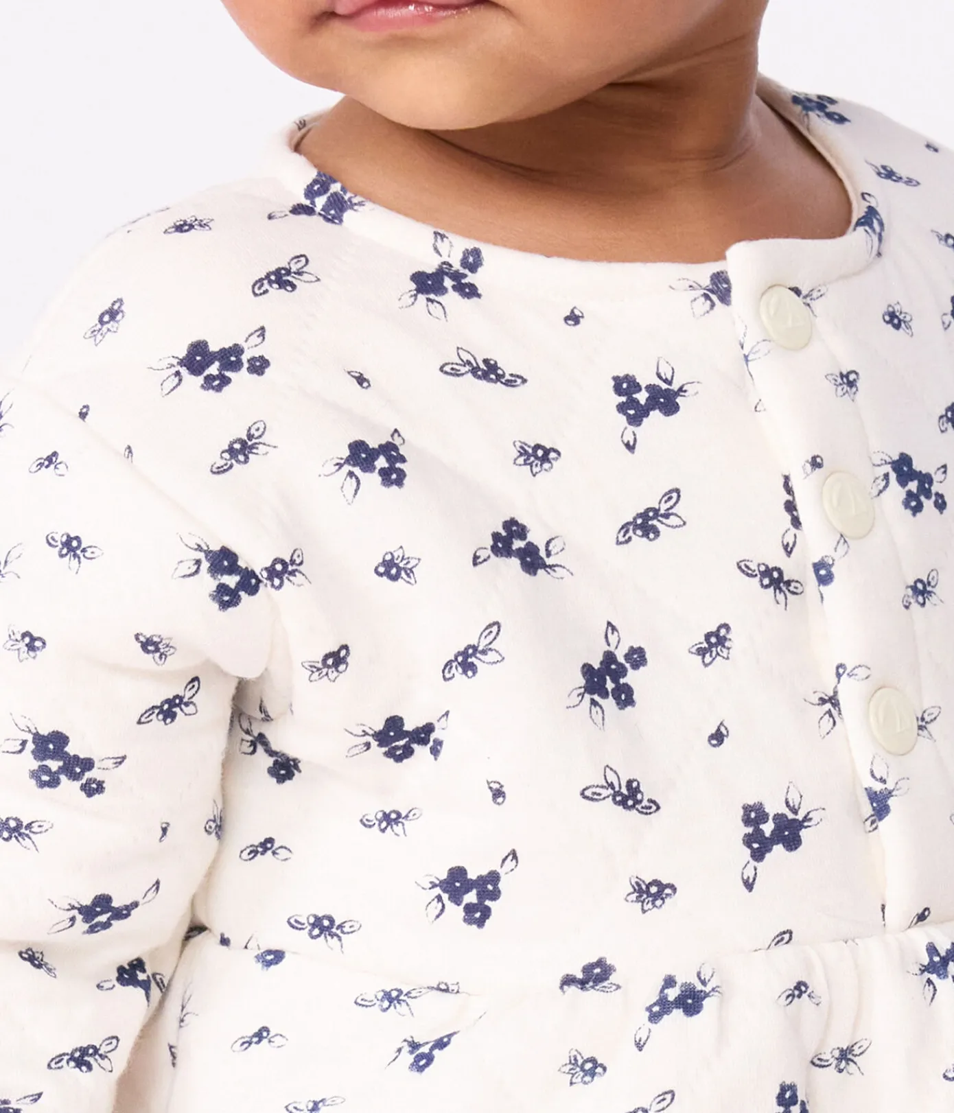Petit Bateau Kleider*Langärmeliges Baby-Kleid aus Baumwolle mit Blumenmuster blau MILK/ SOIR