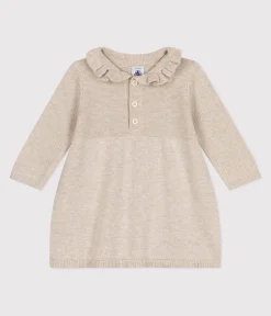 Petit Bateau Kleider*Langärmeliges Baby-Kleid aus Baumwollstrick beige MONTELIMAR CHINE