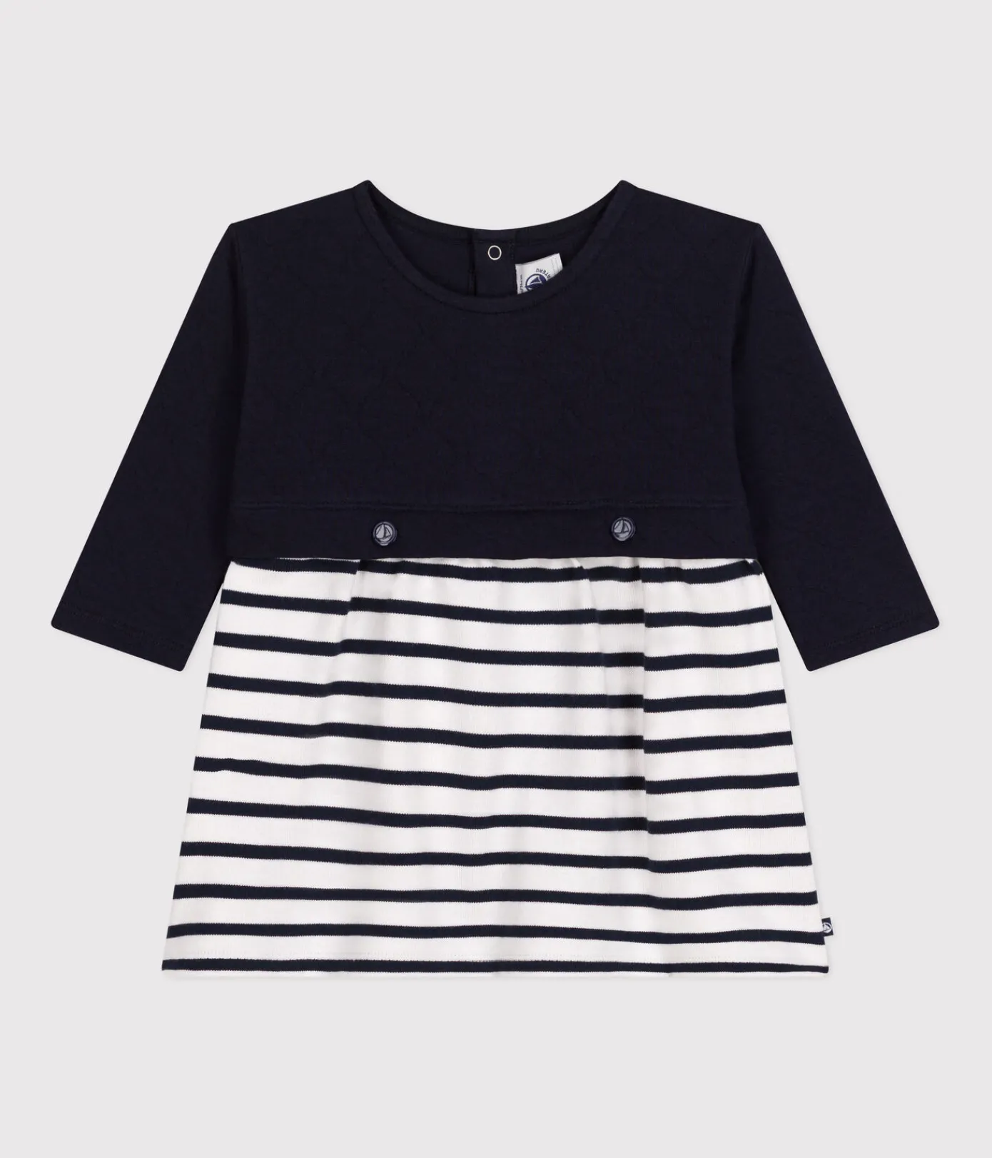 Petit Bateau Kleider*Langärmeliges Baby-Kleid aus Doppeljersey blau SMOKING/weiss MARSHMALLOW