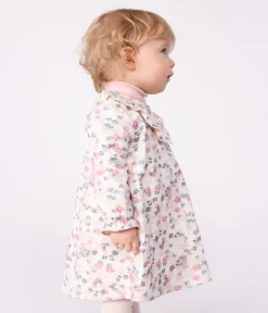 Petit Bateau Kleider*Langärmeliges Baby-Kleid aus Baumwolle mit Blumenmuster MILK/ MULTICO