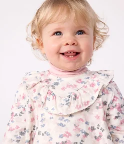 Petit Bateau Kleider*Langärmeliges Baby-Kleid aus Baumwolle mit Blumenmuster MILK/ MULTICO