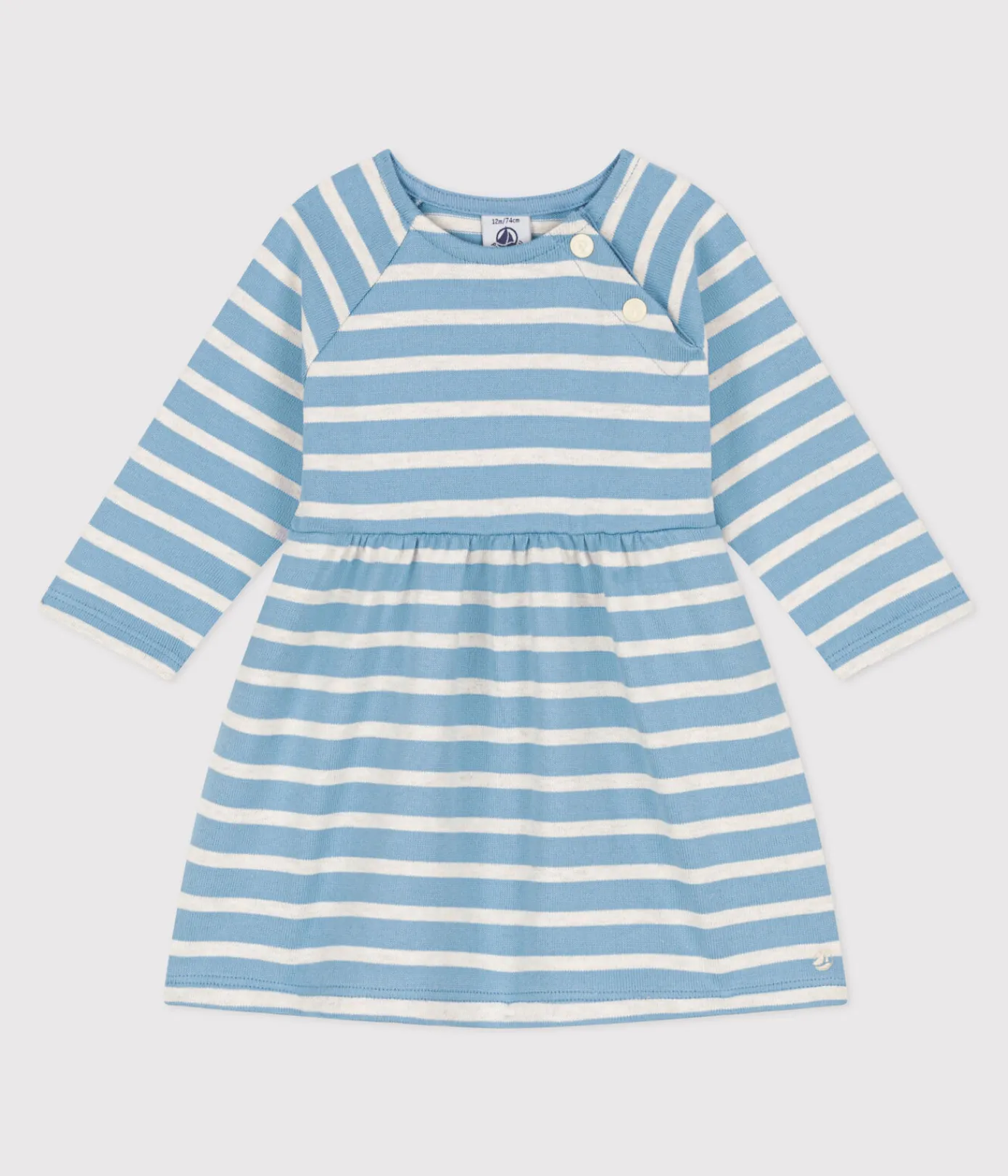 Petit Bateau Kleider*Langärmeliges Baby-Kleid aus gestreiftem Jersey AZUL/ MONTELIMAR