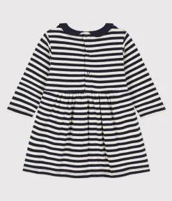 Petit Bateau Kleider*Langärmeliges Babykleid aus gestreiftem Doppeljersey blau SMOKING/ AVALANCHE