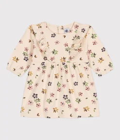 Petit Bateau Kleider*Langärmeliges Baby-Kleid aus Doppeljersey weiss AVALANCHE/ MULTICO