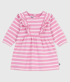 Petit Bateau Kleider*Langärmeliges Baby-Kleid aus Baumwolle mit Streifen rosa BOUDOIR/ MILK