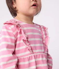 Petit Bateau Kleider*Langärmeliges Baby-Kleid aus Baumwolle mit Streifen rosa BOUDOIR/ MILK