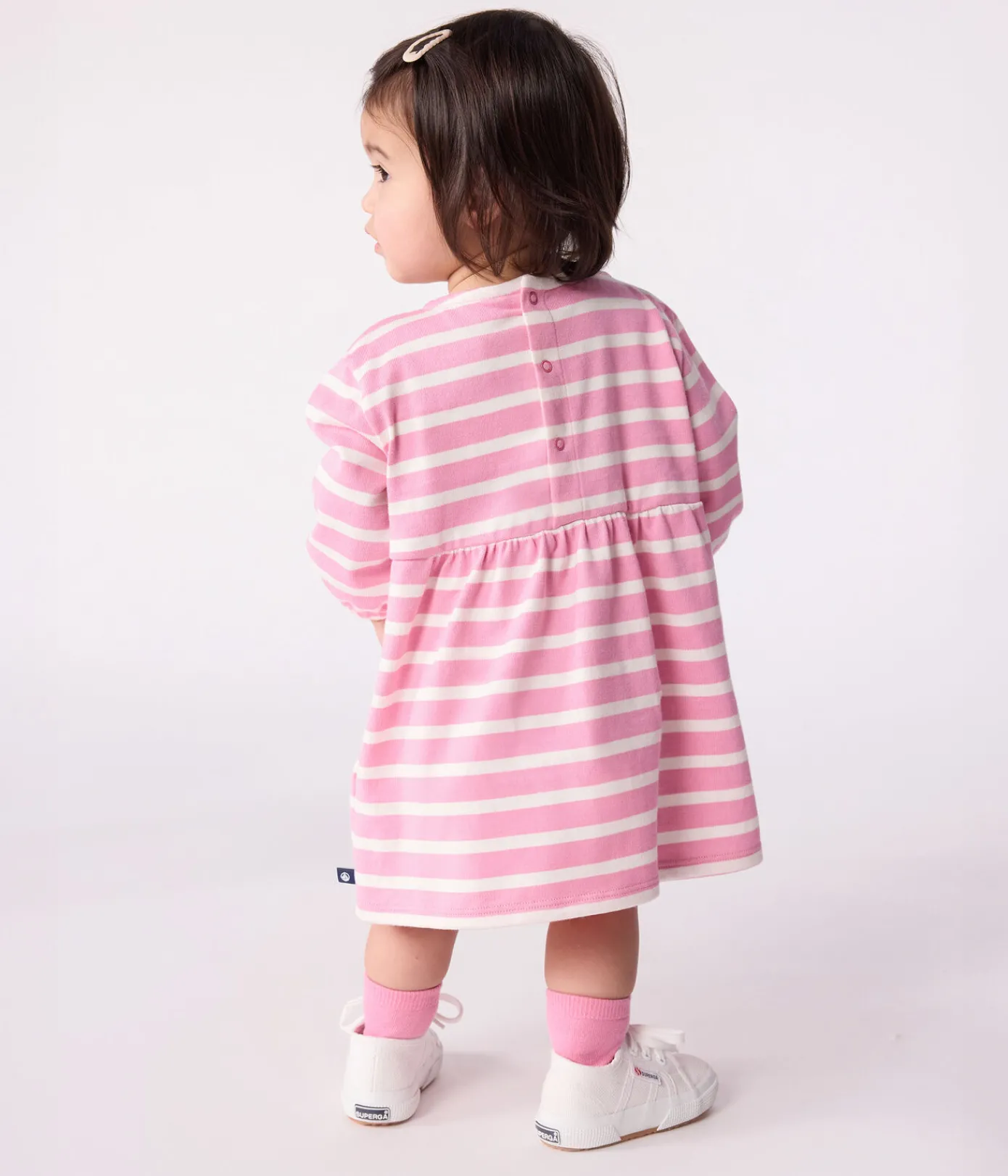 Petit Bateau Kleider*Langärmeliges Baby-Kleid aus Baumwolle mit Streifen rosa BOUDOIR/ MILK
