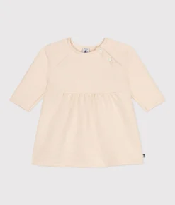Petit Bateau Kleider*Langärmeliges Baby-Kleid aus gestepptem Doppeljersey naturfarben AVALANCHE
