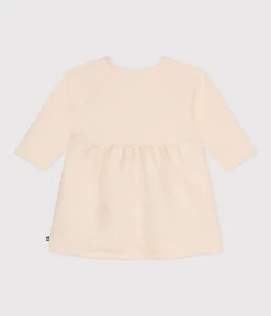 Petit Bateau Kleider*Langärmeliges Baby-Kleid aus gestepptem Doppeljersey naturfarben AVALANCHE