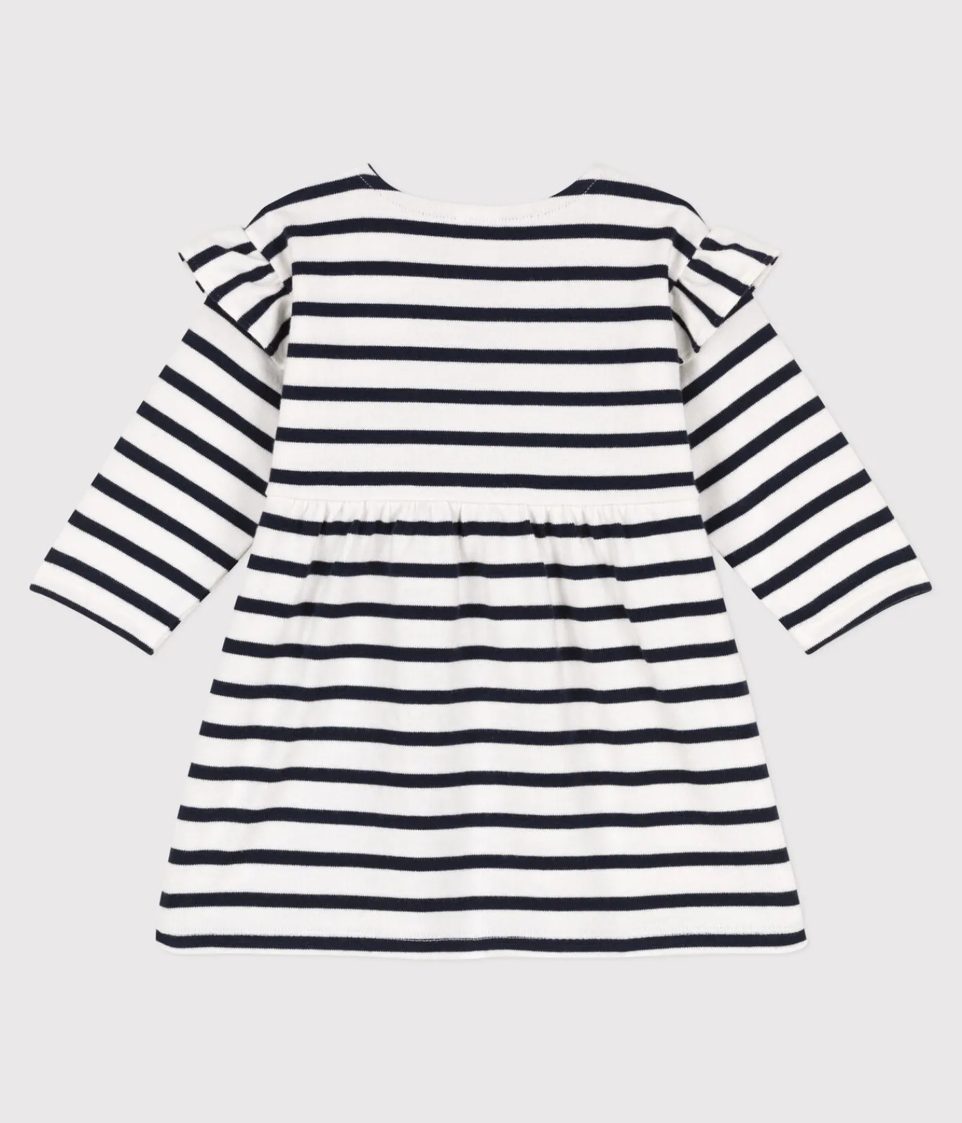 Petit Bateau Kleider*Langärmeliges Babykleid aus dichtem Jersey für Mädchen weiss MARSHMALLOW/blau SMOKING