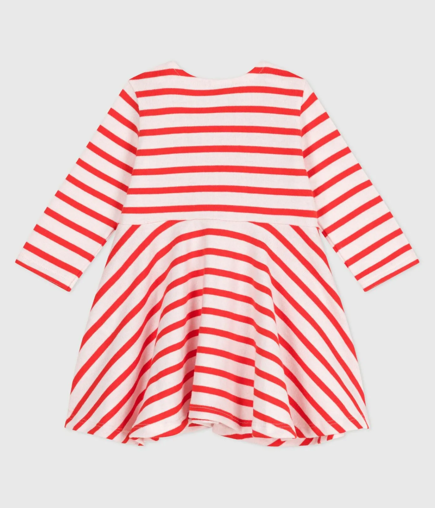 Petit Bateau Kleider*Langärmeliges Baby-Kleid aus festem Baumwollstoff mit Matrosenstreifen rosa FLEUR/ SPICY