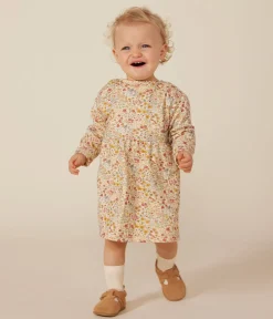 Petit Bateau Kleider*Langärmeliges Baby-Kleid aus gestepptem Doppeljersey weiss AVALANCHE/ MULTICO