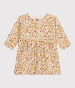 Petit Bateau Kleider*Langärmeliges Baby-Kleid aus gestepptem Doppeljersey weiss AVALANCHE/ MULTICO