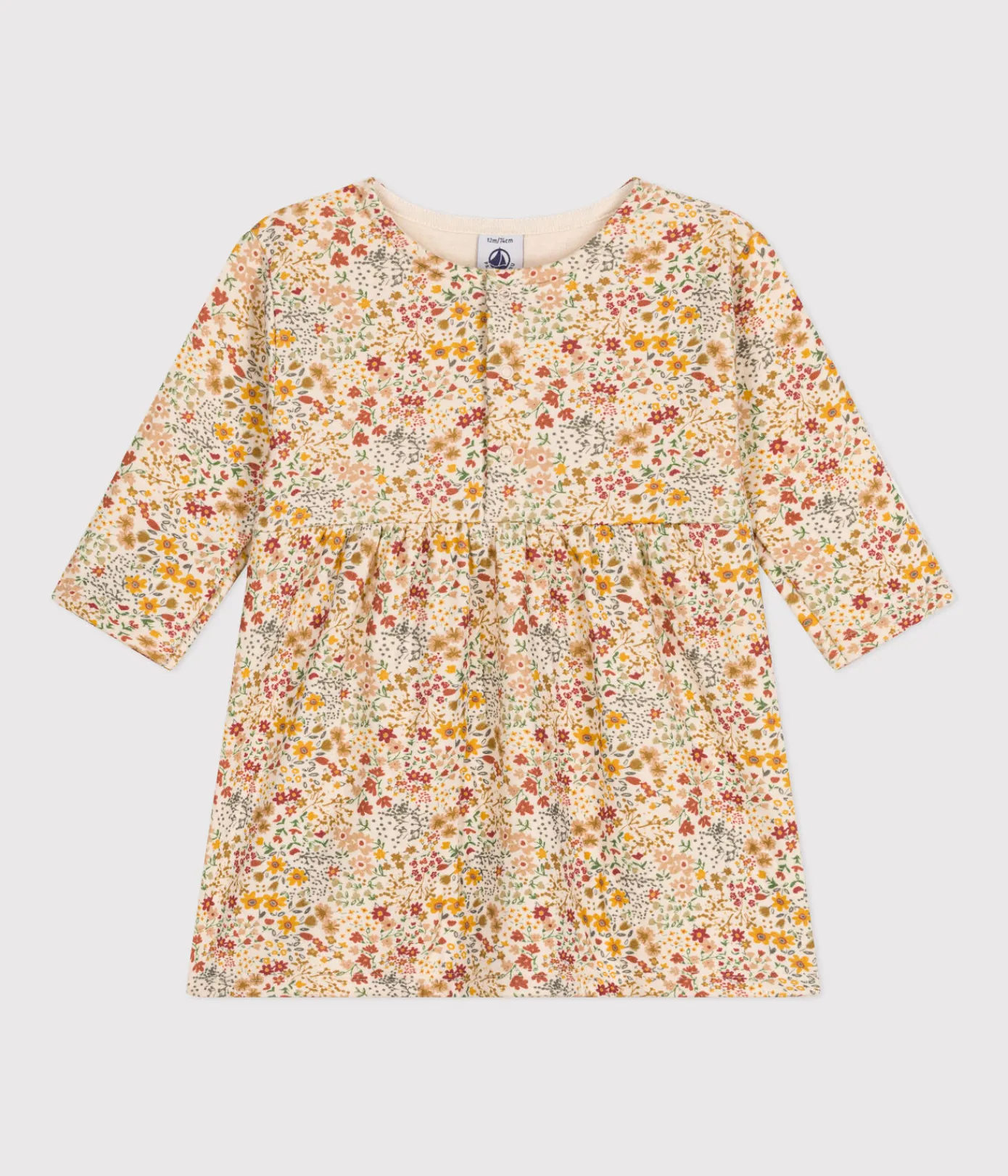 Petit Bateau Kleider*Langärmeliges Baby-Kleid aus gestepptem Doppeljersey weiss AVALANCHE/ MULTICO