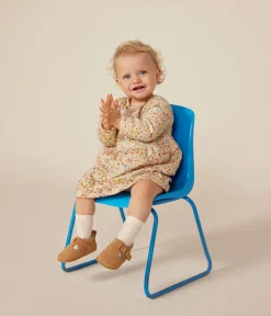 Petit Bateau Kleider*Langärmeliges Baby-Kleid aus gestepptem Doppeljersey weiss AVALANCHE/ MULTICO