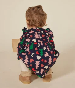 Petit Bateau Kleider*Langärmeliges Baby-Kleid aus Flanell blau SMOKING/weiss MULTICO
