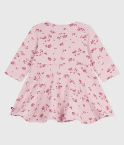 Petit Bateau Kleider*Langärmeliges Baby-Kleid aus Baumwolle mit Blumenmuster rosa JOLI/weiss MULTICO