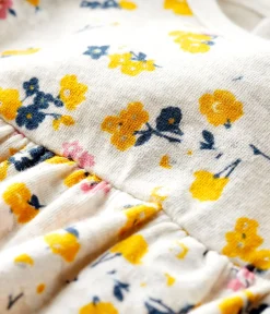 Petit Bateau Kleider*Langärmeliges Baby-Kleid für Mädchen beige MONTELIMAR/weiss MULTICO