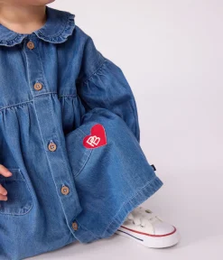 Petit Bateau Kleider*Langärmeliges Babykleid mit Kragen aus Denim blau DENIM CLAIR