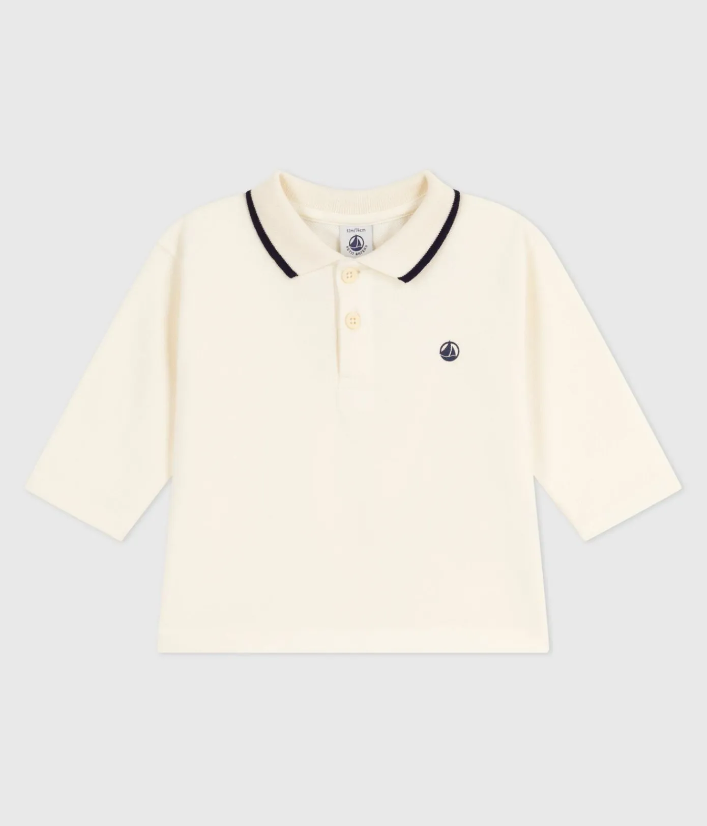 Petit Bateau T-Shirts, Oberteile*Langärmeliges Baby-Poloshirt aus einfarbiger Baumwolle naturfarben MILK