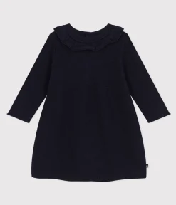 Petit Bateau Kleider*Langärmeliges Baby-Strickkleid blau SMOKING