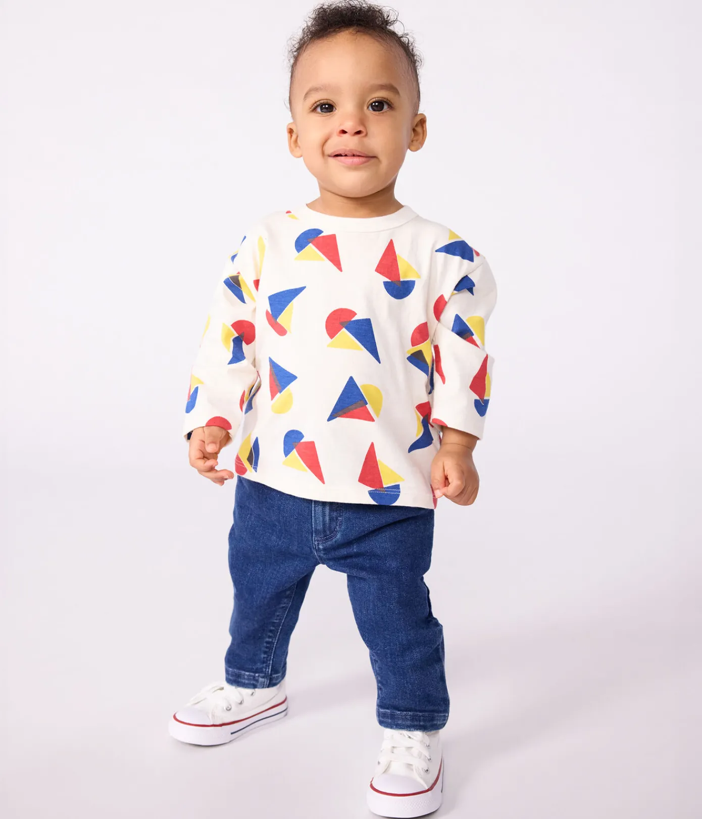 Petit Bateau T-Shirts, Oberteile*Langärmeliges Baby-T-Shirt aus Baumwolle mit Schiffchenmuster MILK/ MULTICO