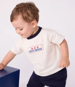 Petit Bateau T-Shirts, Oberteile*Langärmeliges Baby-T-Shirt aus Baumwolle mit Vintage-Logo weiss MARSHMALLOW