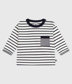 Petit Bateau T-Shirts, Oberteile*Langärmeliges Baby-T-Shirt aus Baumwolle mit Streifen weiss MARSHMALLOW/blau SMOKING