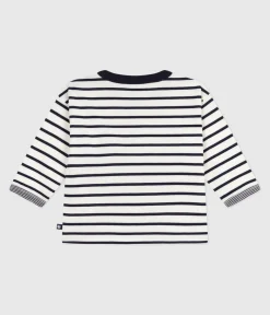 Petit Bateau T-Shirts, Oberteile*Langärmeliges Baby-T-Shirt aus Baumwolle mit Streifen weiss MARSHMALLOW/blau SMOKING
