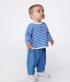 Petit Bateau T-Shirts, Oberteile*Langärmeliges Baby-T-Shirt aus Baumwolle mit Streifen PERSE/ AVALANCHE