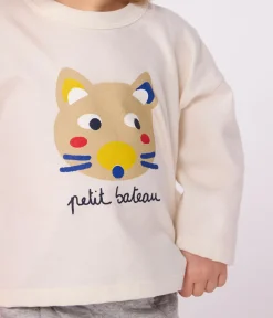 Petit Bateau T-Shirts, Oberteile*Langärmeliges Baby-T-Shirt aus Baumwolle mit Katzenmotiv MILK/ MULTICO