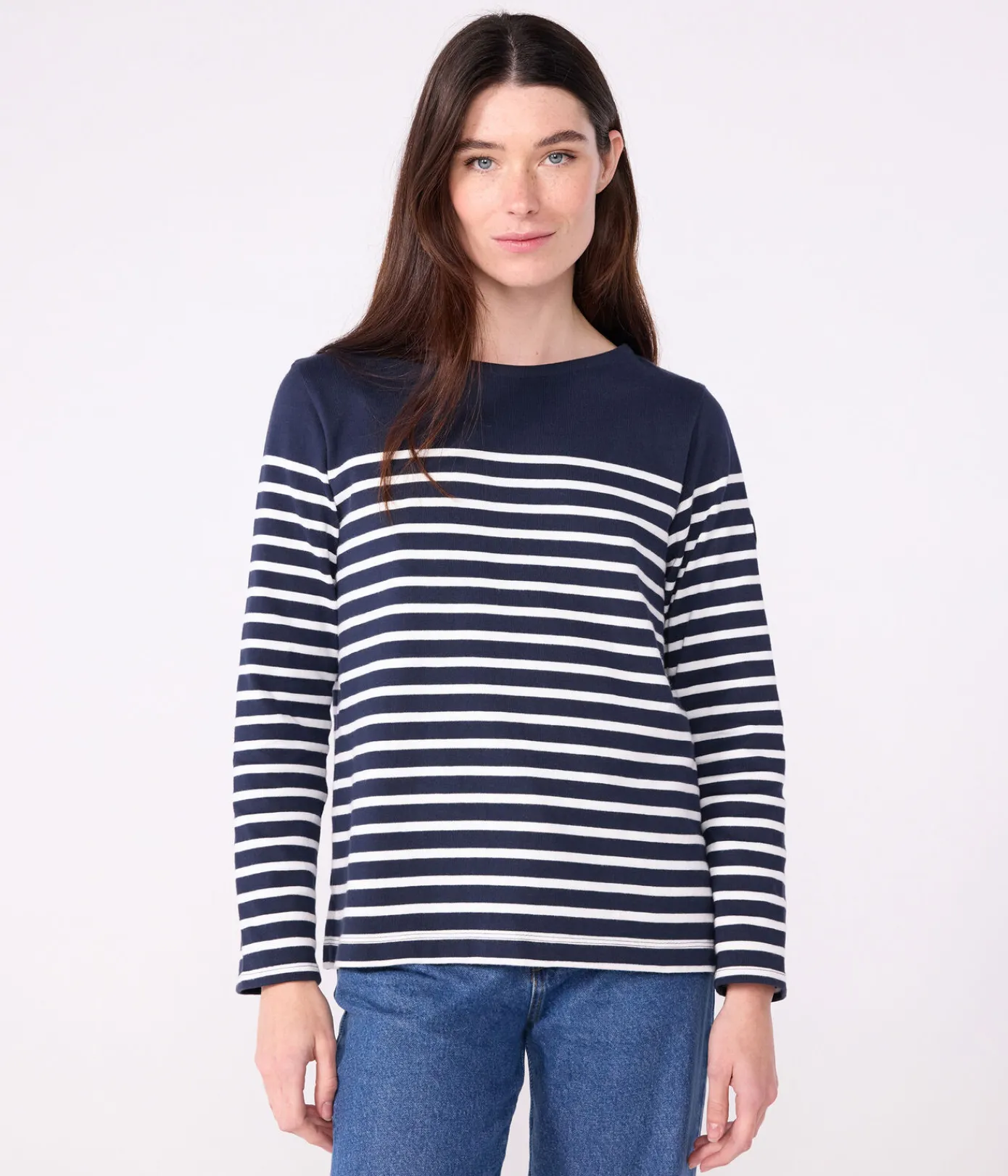 Petit Bateau Streifenshirts, Pullover, Cardigans*Langärmeliges Damen-Streifenshirt blau SMOKING/weiss MARSHMALLOW