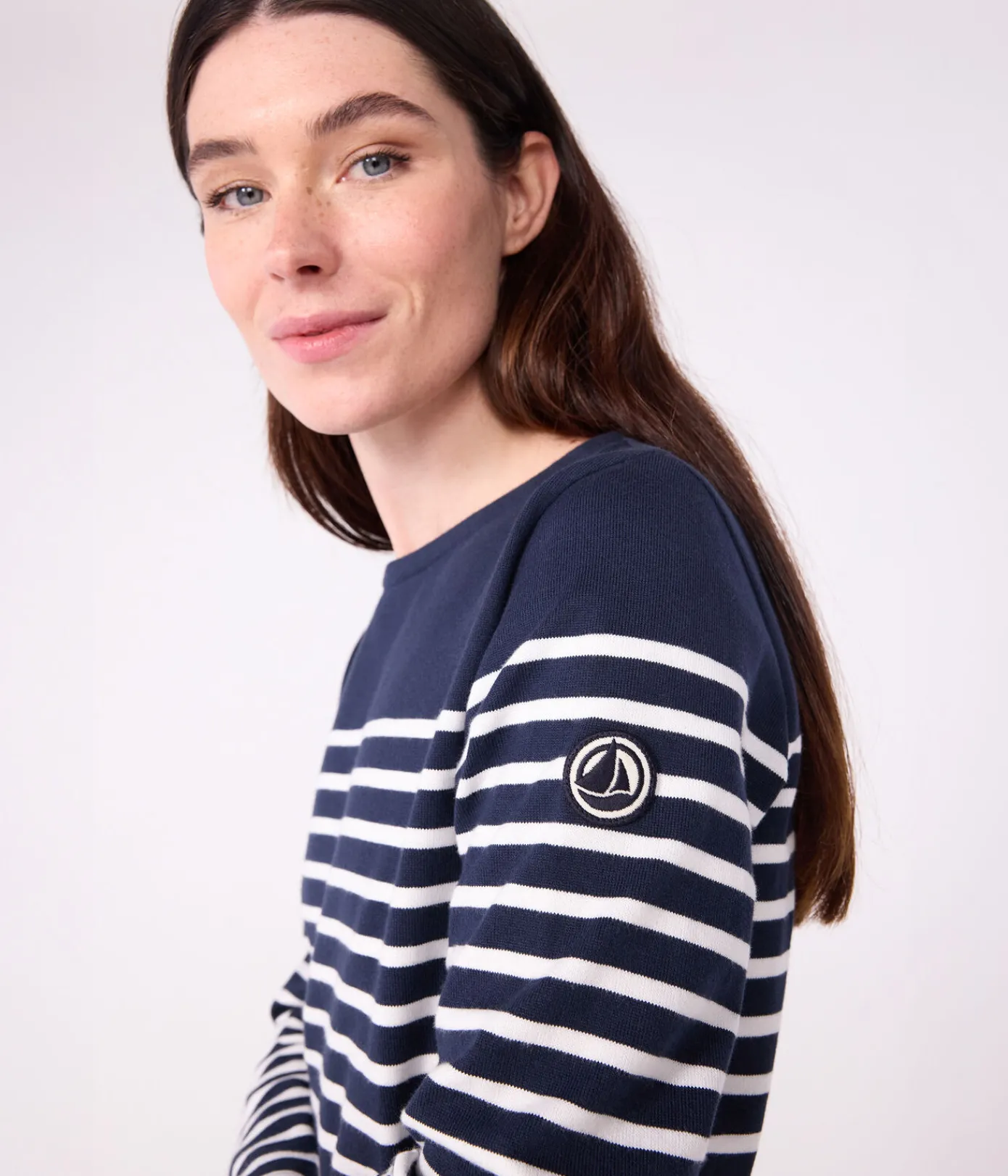 Petit Bateau Streifenshirts, Pullover, Cardigans*Langärmeliges Damen-Streifenshirt blau SMOKING/weiss MARSHMALLOW