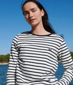 Petit Bateau Streifenshirts, Pullover, Cardigans*Langärmeliges Damen-Streifenshirt weiss MARSHMALLOW/blau SMOKING