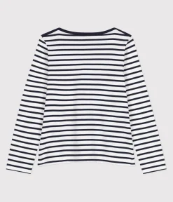 Petit Bateau Streifenshirts, Pullover, Cardigans*Langärmeliges Damen-Streifenshirt weiss MARSHMALLOW/blau SMOKING