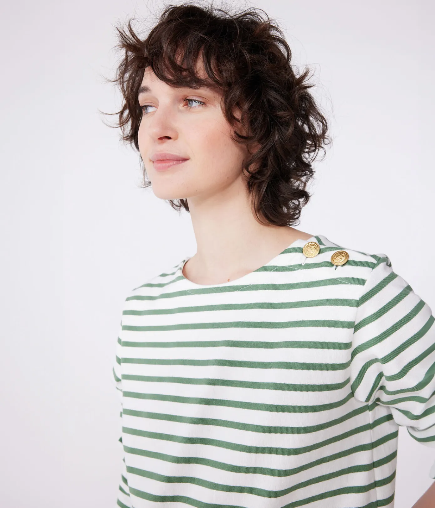 Petit Bateau Streifenshirts, Pullover, Cardigans*Langärmeliges Damen-Streifenshirt grün MARSHMALLOW/ PALMERAIE