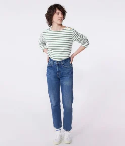 Petit Bateau Streifenshirts, Pullover, Cardigans*Langärmeliges Damen-Streifenshirt grün MARSHMALLOW/ PALMERAIE