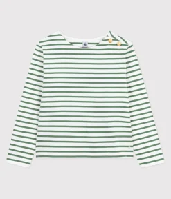 Petit Bateau Streifenshirts, Pullover, Cardigans*Langärmeliges Damen-Streifenshirt grün MARSHMALLOW/ PALMERAIE