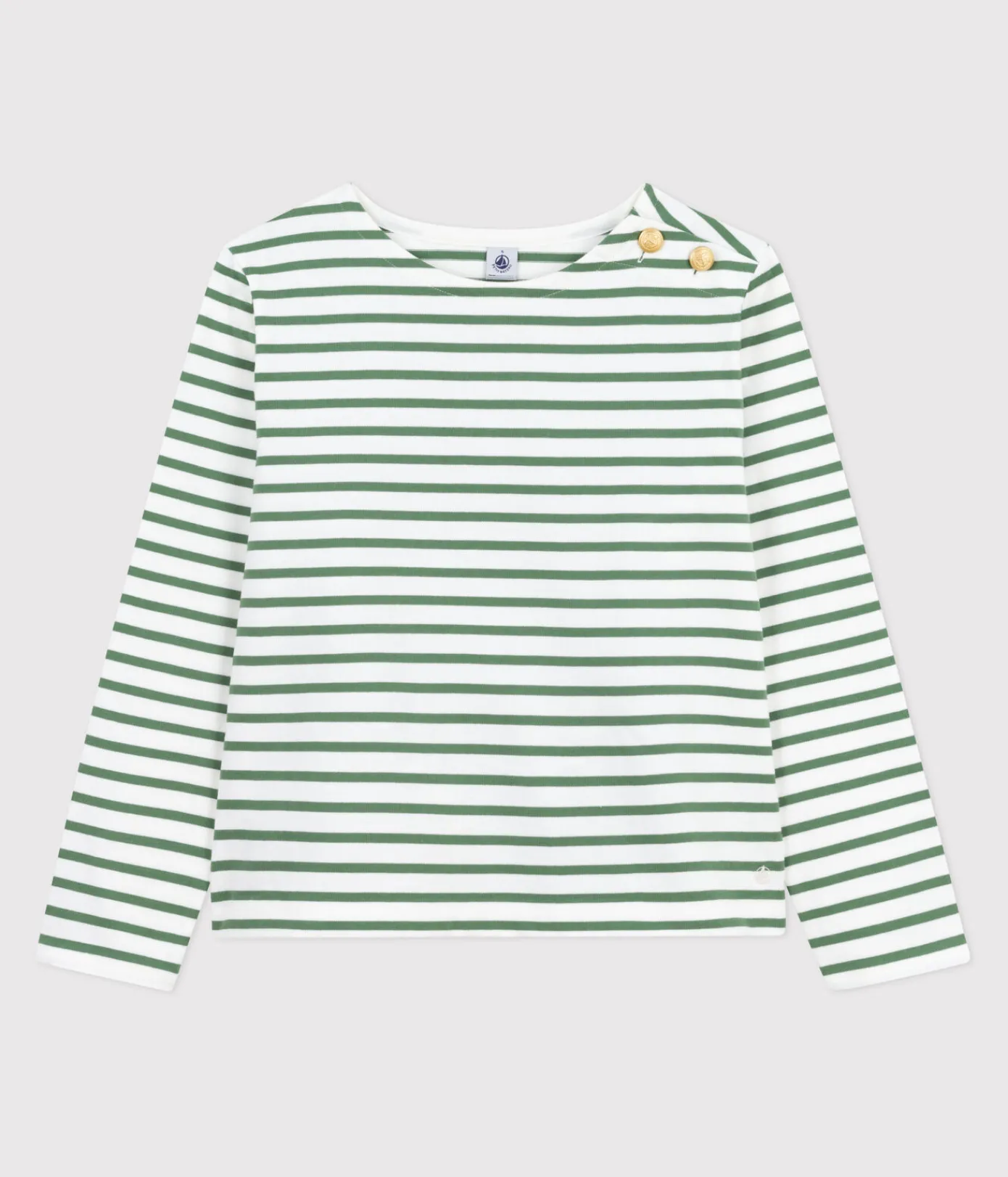 Petit Bateau Streifenshirts, Pullover, Cardigans*Langärmeliges Damen-Streifenshirt grün MARSHMALLOW/ PALMERAIE
