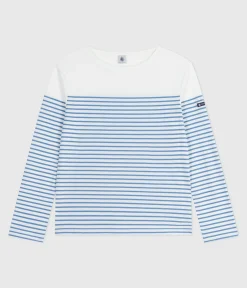Petit Bateau Streifenshirts, Pullover, Cardigans*Langärmeliges Damen-T-Shirt weiss MARSHMALLOW/blau ALASKA