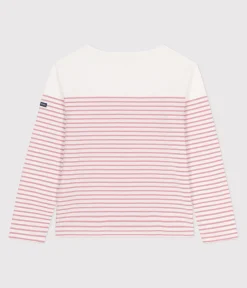 Petit Bateau Streifenshirts, Pullover, Cardigans*Langärmeliges Damen-T-Shirt weiss MARSHMALLOW/rosa CHARME