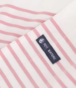 Petit Bateau Streifenshirts, Pullover, Cardigans*Langärmeliges Damen-T-Shirt weiss MARSHMALLOW/rosa CHARME