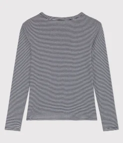 Petit Bateau Alle Langarmshirts|Das Ikonische (Slim)*Langärmeliges Damen-T-Shirt blau SMOKING/weiss MARSHMALLOW