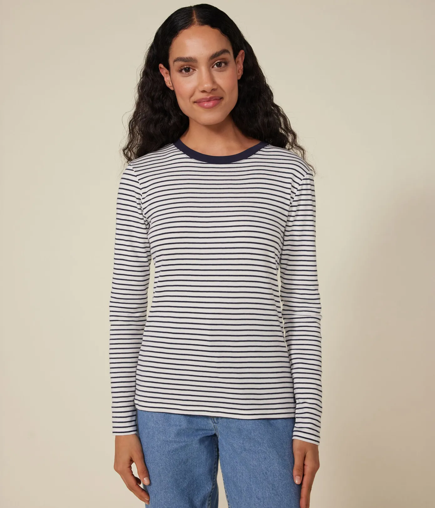 Petit Bateau Alle Langarmshirts|T-Shirts, Tanktops*Langärmeliges Damen-T-Shirt weiss MARSHMALLOW/blau SMOKING