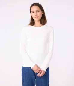 Petit Bateau Das Ikonische (Slim)|T-Shirts, Tanktops*Langärmeliges Damen-T-Shirt L'Iconique aus einfarbigem Rippstrick weiss ECUME