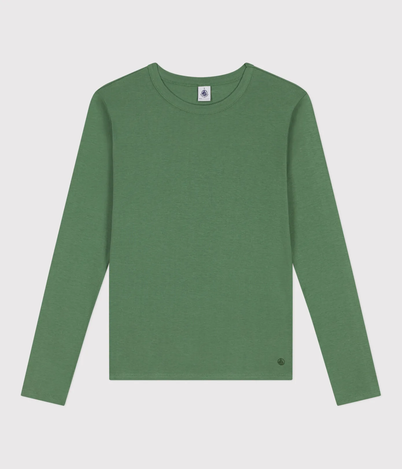 Petit Bateau Alle Langarmshirts|Das Ikonische (Slim)*Langärmeliges Damen-T-Shirt L'Iconique aus einfarbigem Rippstrick grün PALMERAIE