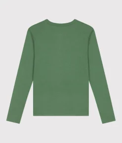 Petit Bateau Alle Langarmshirts|Das Ikonische (Slim)*Langärmeliges Damen-T-Shirt L'Iconique aus einfarbigem Rippstrick grün PALMERAIE